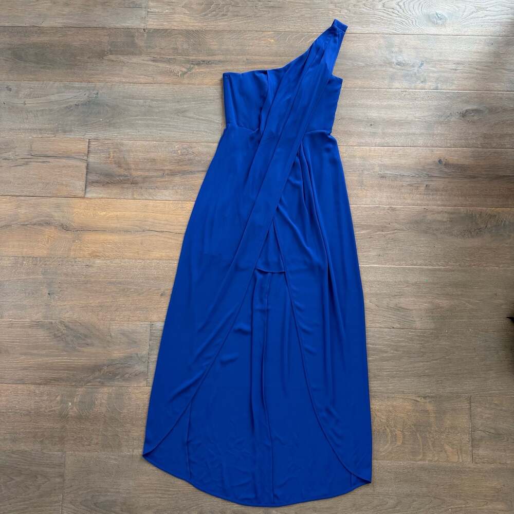 BCBGMAXAZRIA One Shoulder Faux Wrap Dress Royal Blue Sz 6
